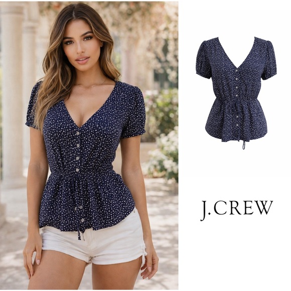 J. Crew Tops - NEW J. Crew Navy Polka Dot Women's Top